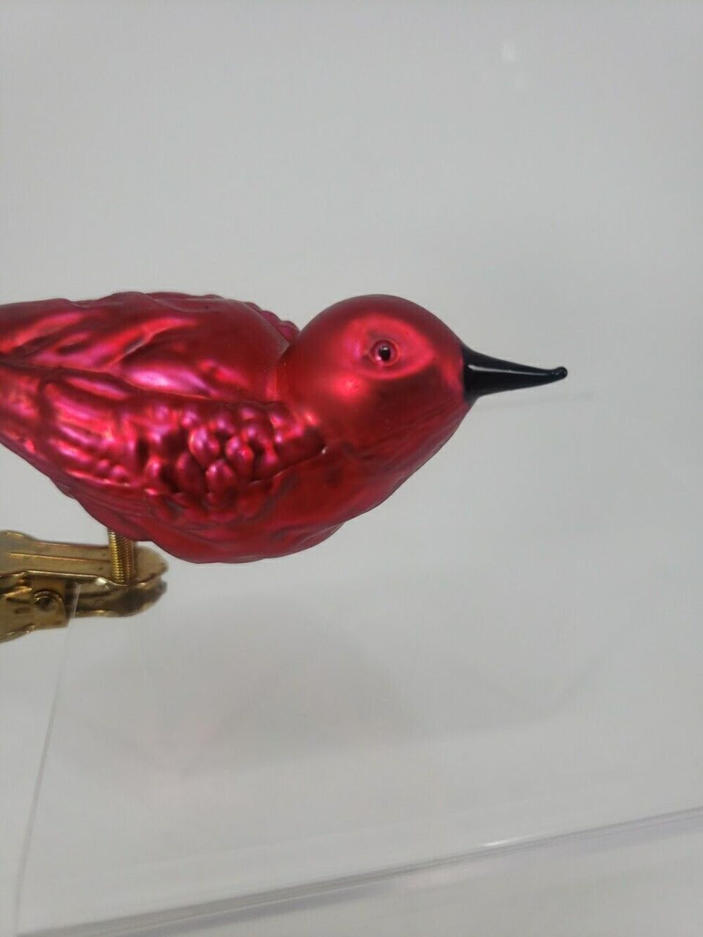 Vintage Blown Glass Red Bird Feather Tail Spring Clip Legs Classic Rare Uncommon